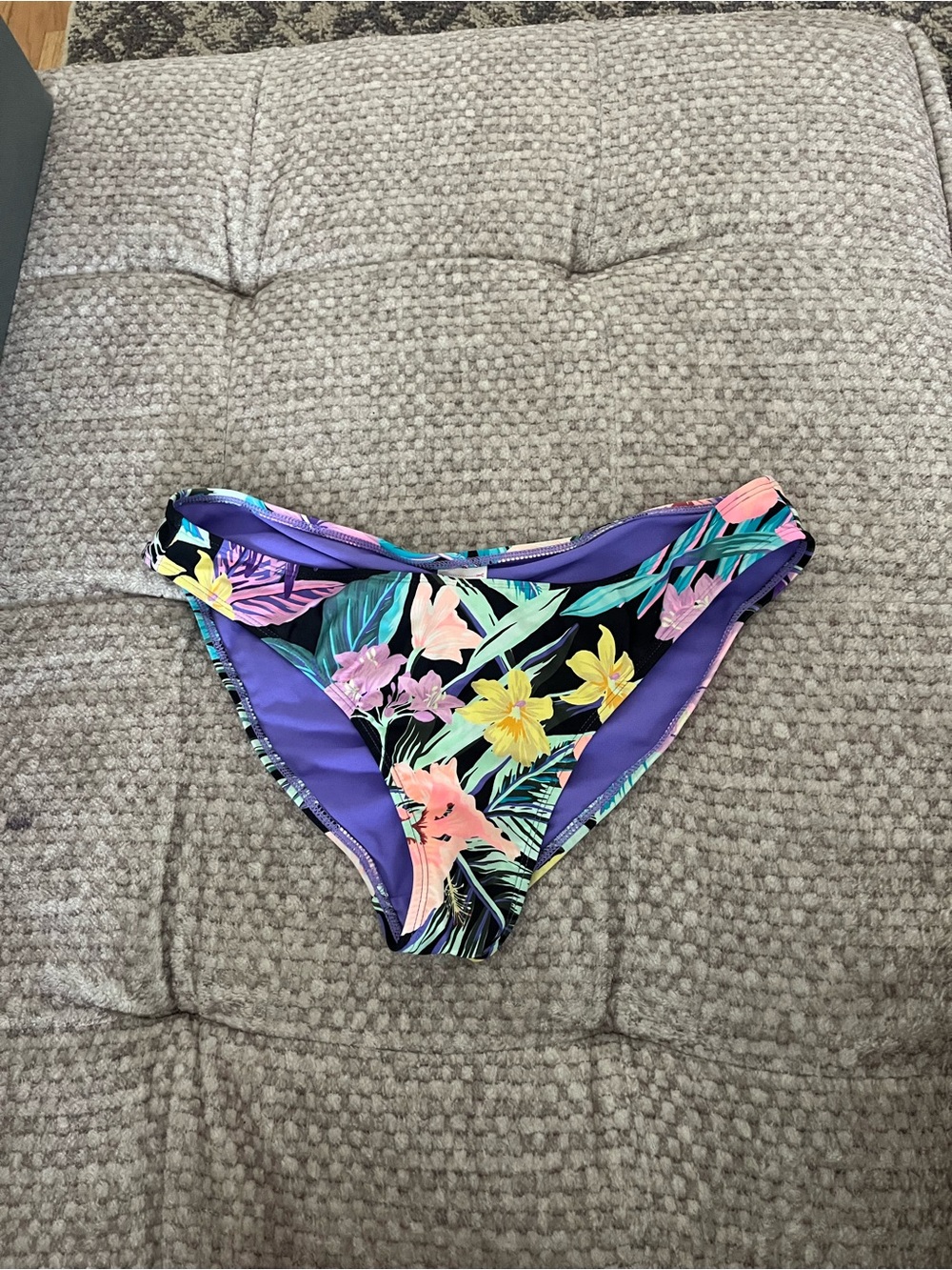 No Boundaries Black Floral Bikini Bottoms with Purple Lining
